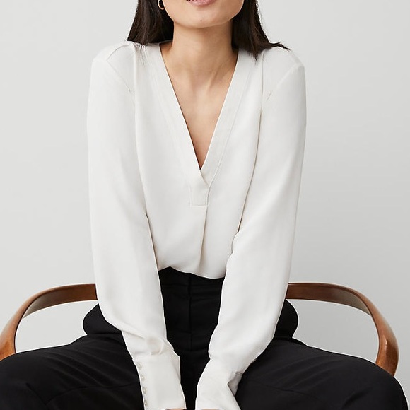 Classic White V-Neck blouse. Lovely, long sleeve. Closet must have. Large. - Picture 6 of 7